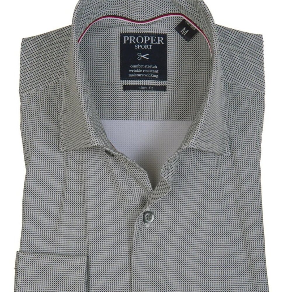 Proper Sport Charcoal Geo Print Four-way Stretch Slim Fit Dress Shirt